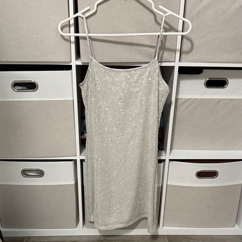 Divided Silver Sequin Mini Dress